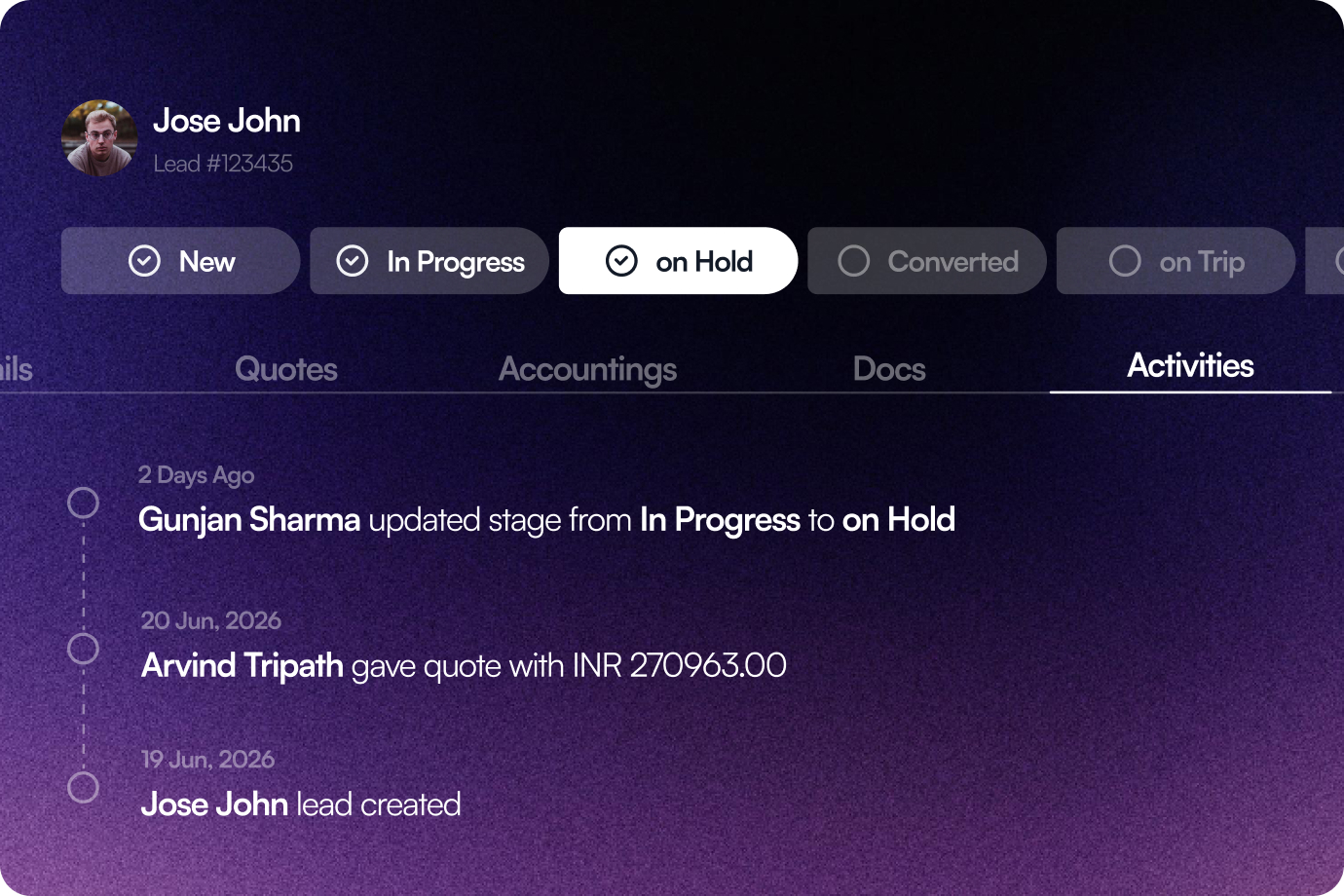Image showing Lead Timeline & Activity History