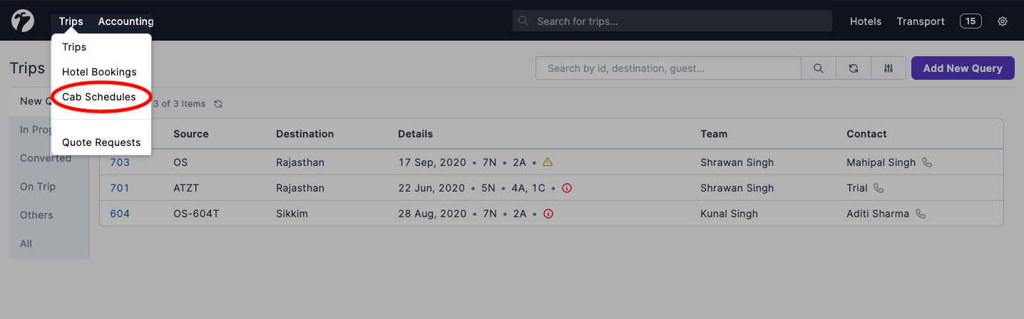 Image showing cab schedules navigation option