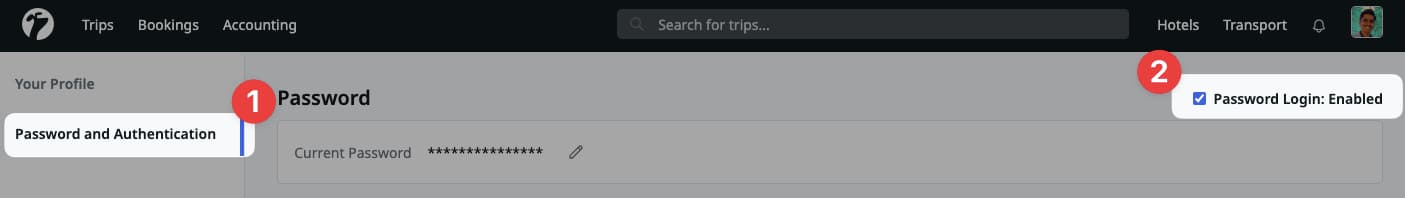Image showing disable password login checkbox button