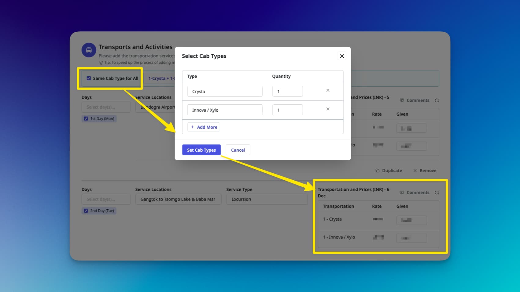 Image showing Selection of Cab Types for Transportation during Quote