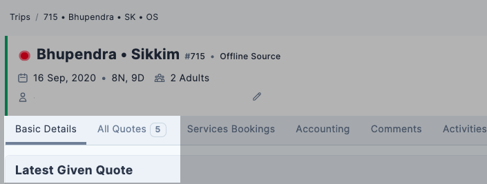 Image showing latest quote and all quotes tab on a query