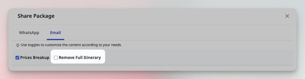 Image showing toggle button to remove Itinerary