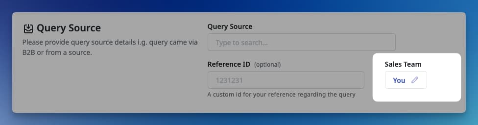 Image showing field to select sales person during query creation