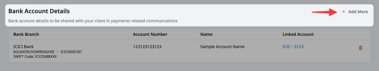 Image showing button to add Bank Accounts Image showing button to add Bank Accounts