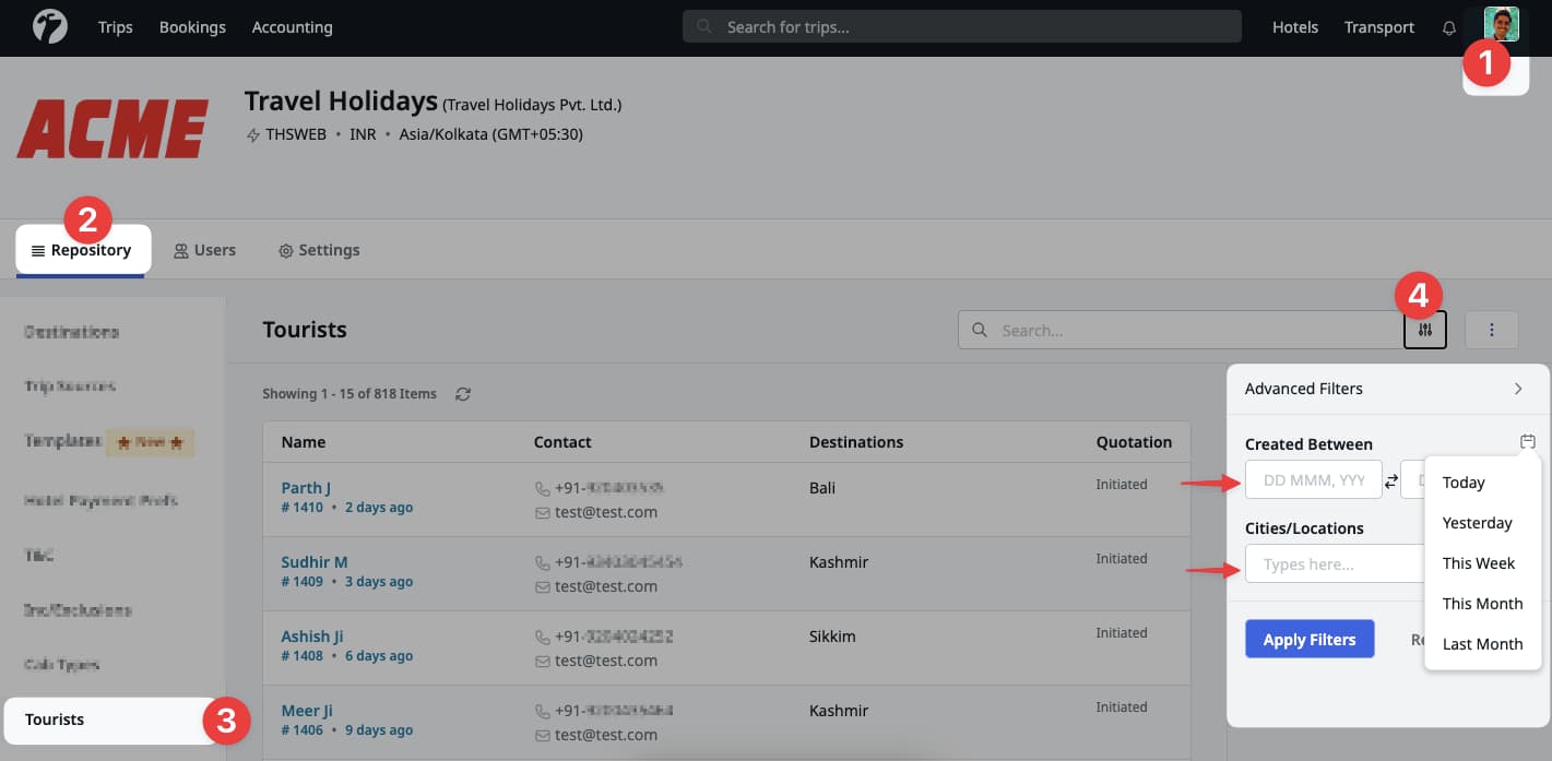 Image showing advanced filters on Tourists listing page Image showing advanced filters on Tourists listing page