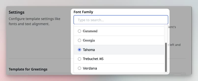 Image showing font settings customization in quote email