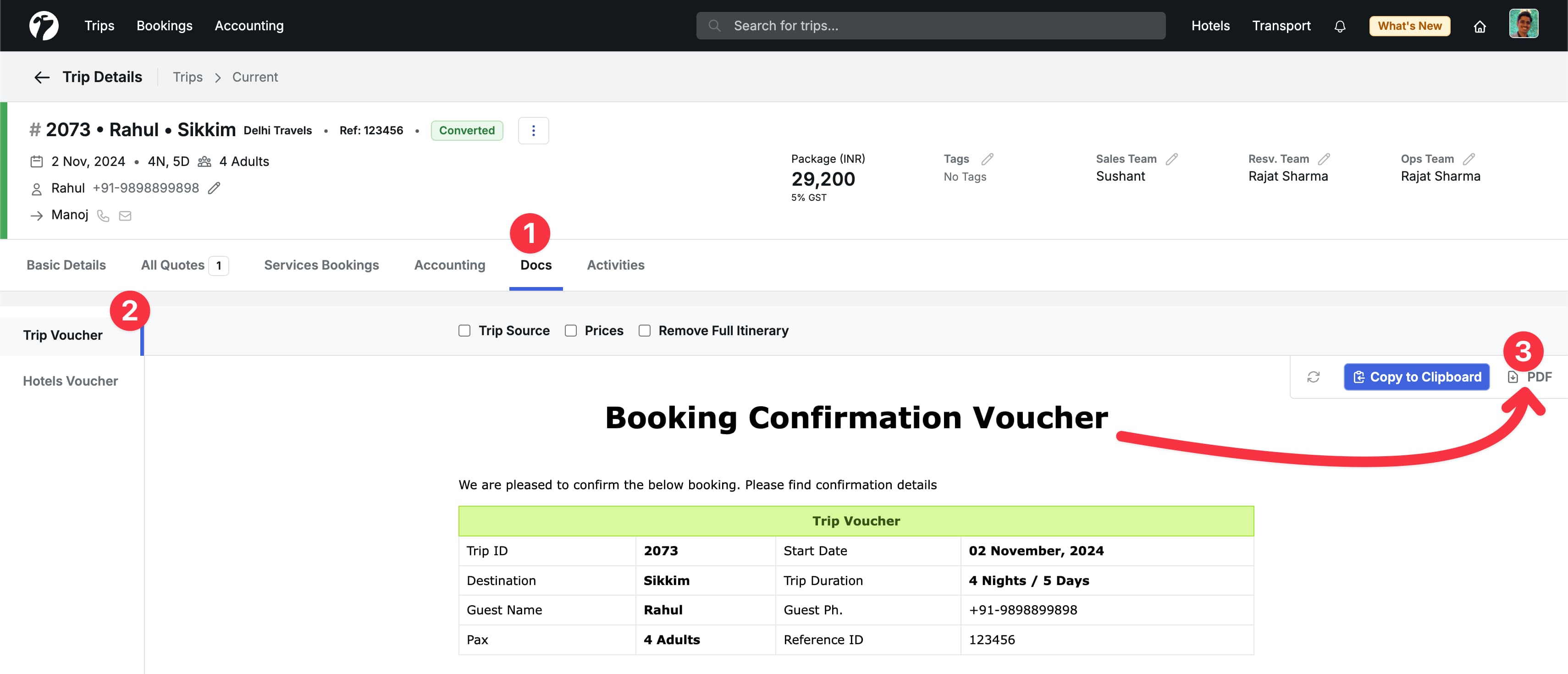 Image showing download pdf option for Trip Voucher