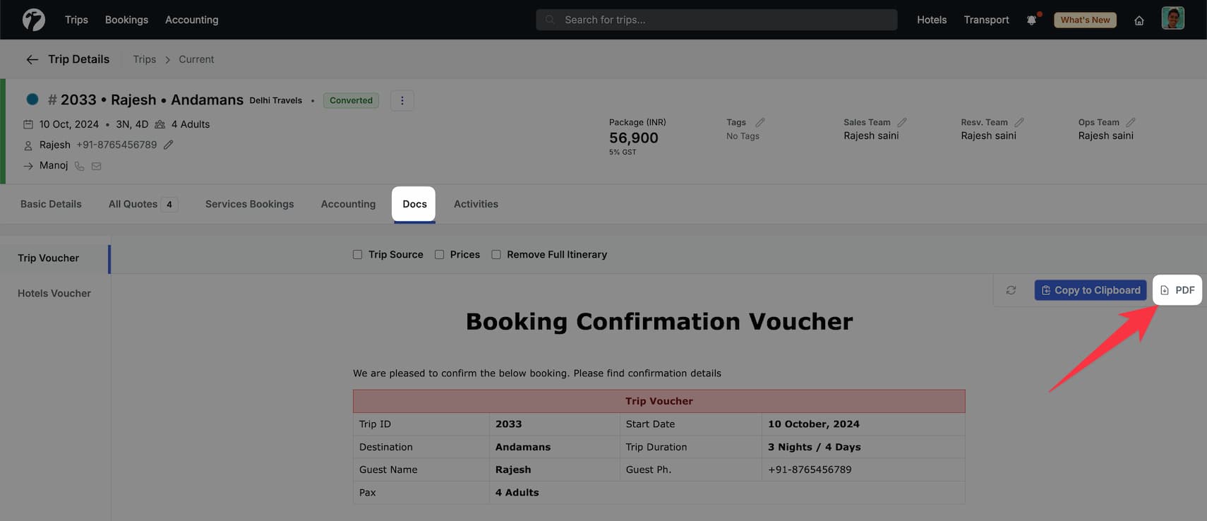 Image showing pdf download options for Vouchers