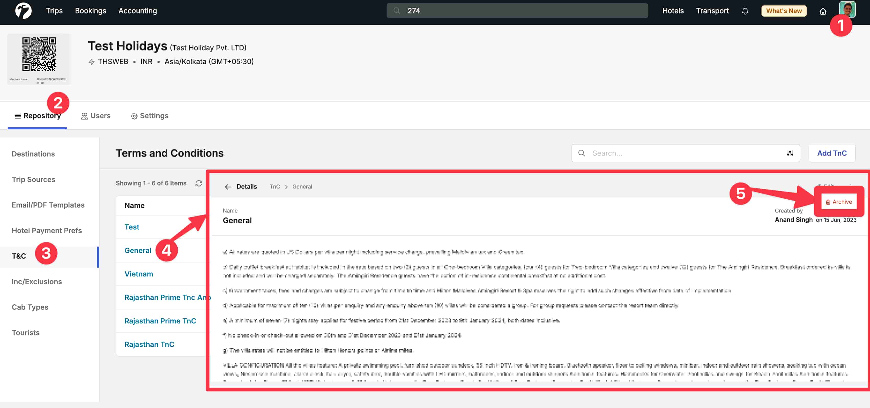 Image showing archival process of Terms and Conditions