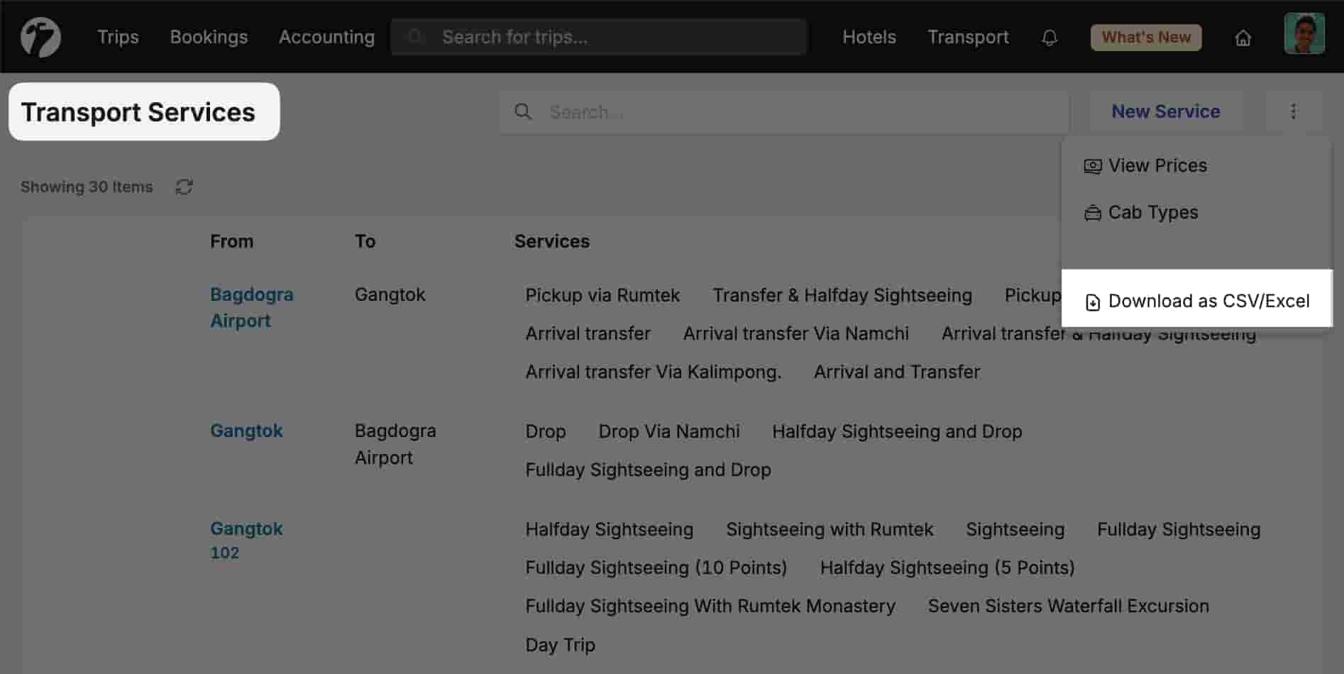 Image showing Transport Service download option