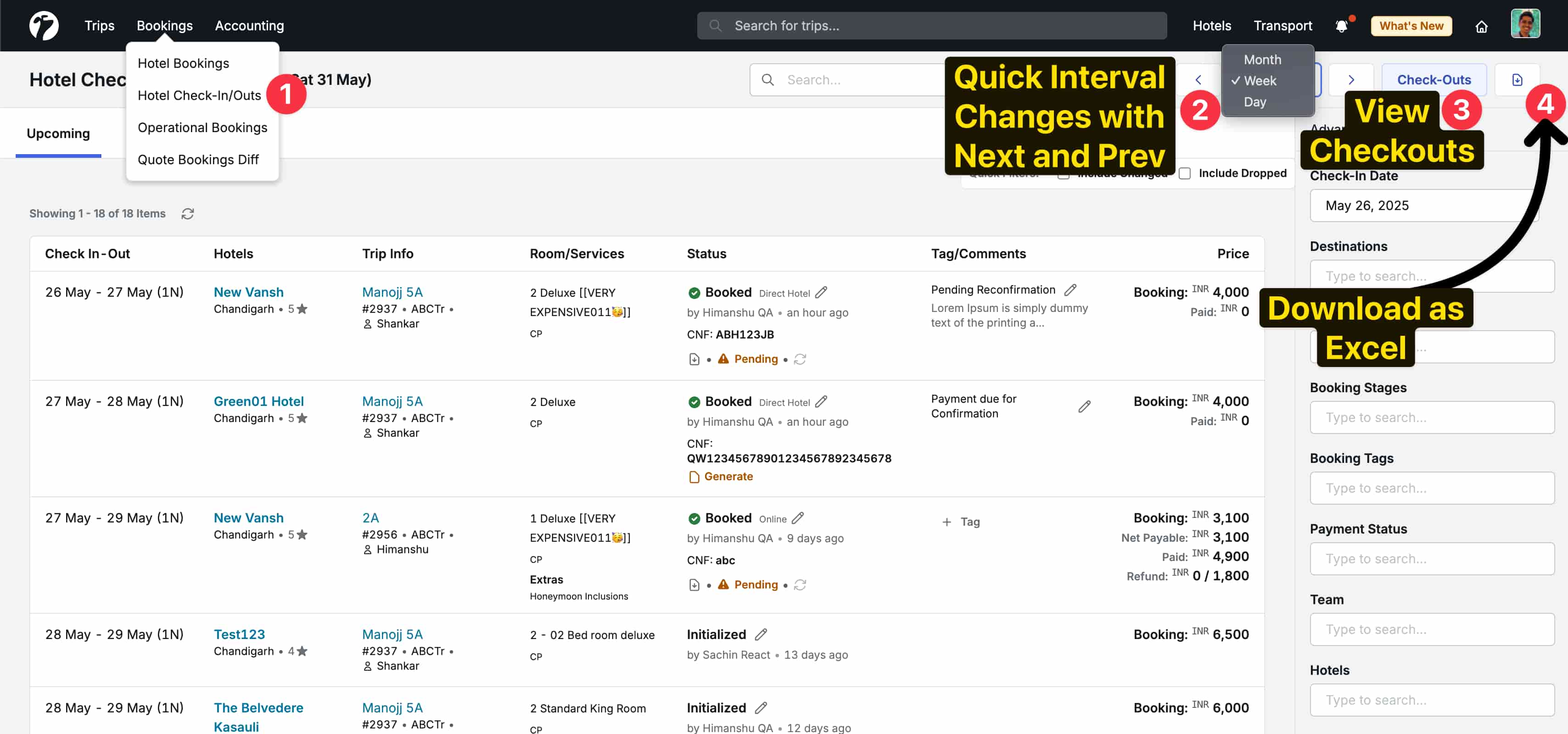 Image showing Hotel Check-In/Out Reports with advanced filters and download options