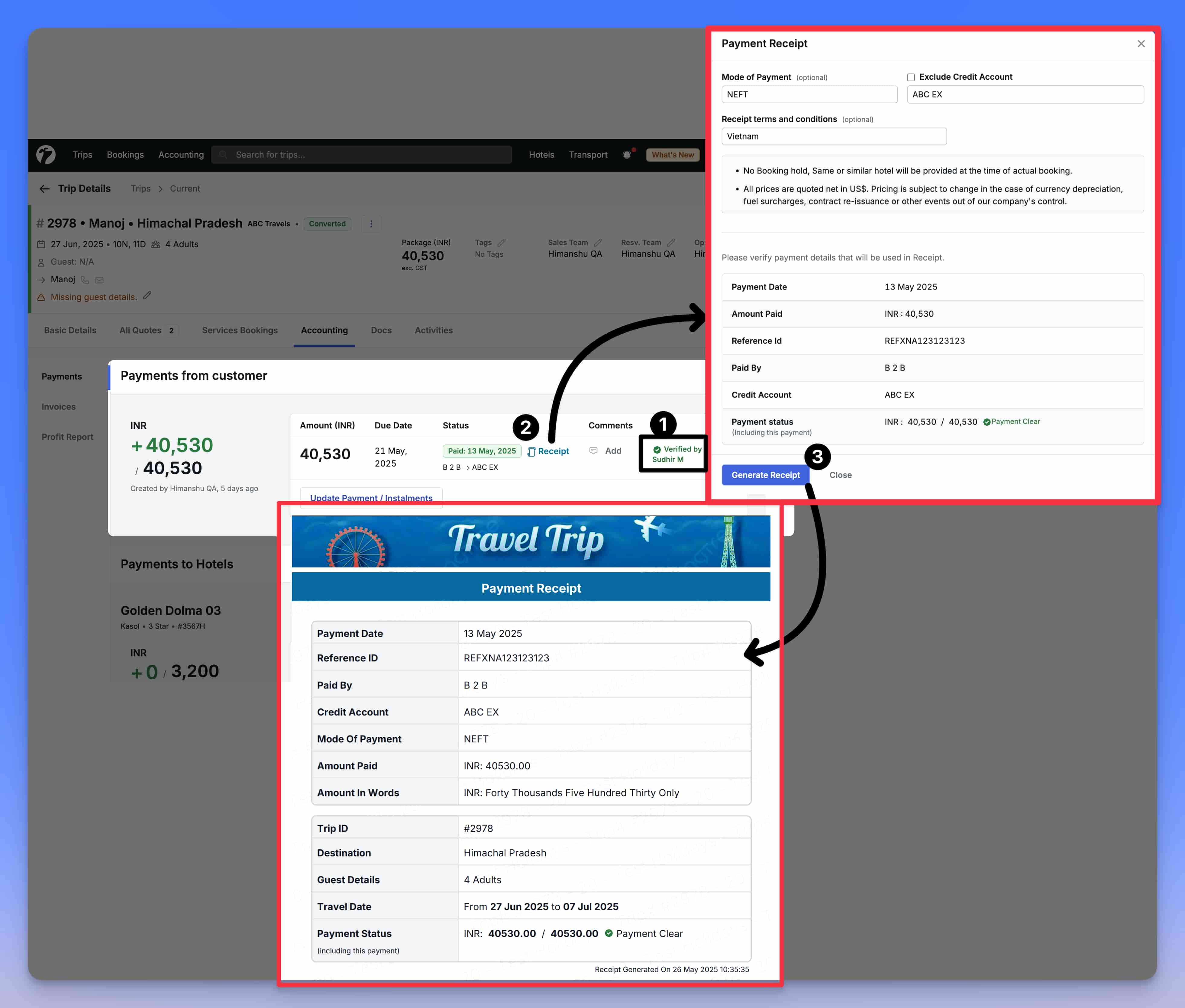 Image showing payment receipt generation on verified payments