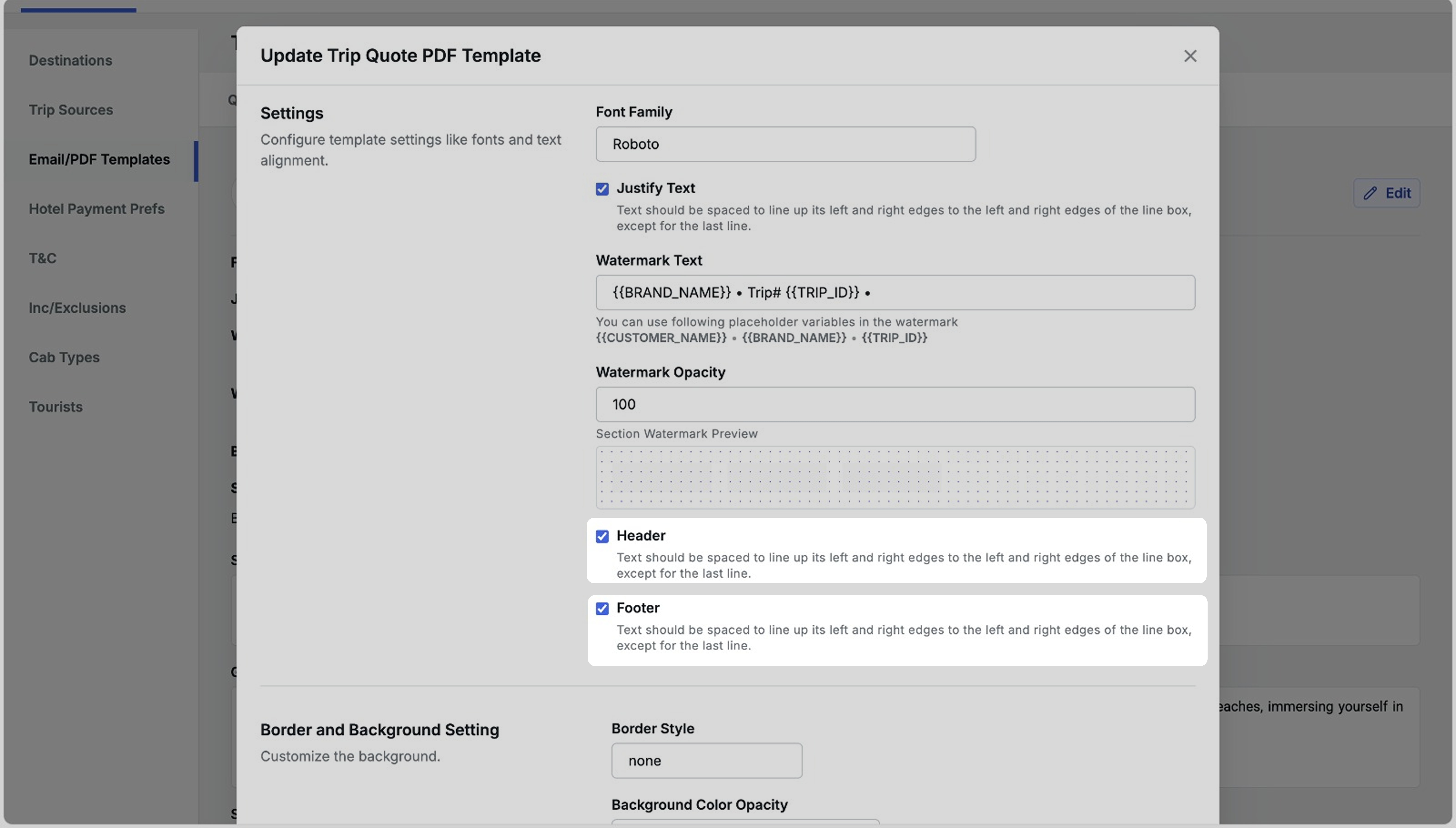 A Image showing option for header & footer