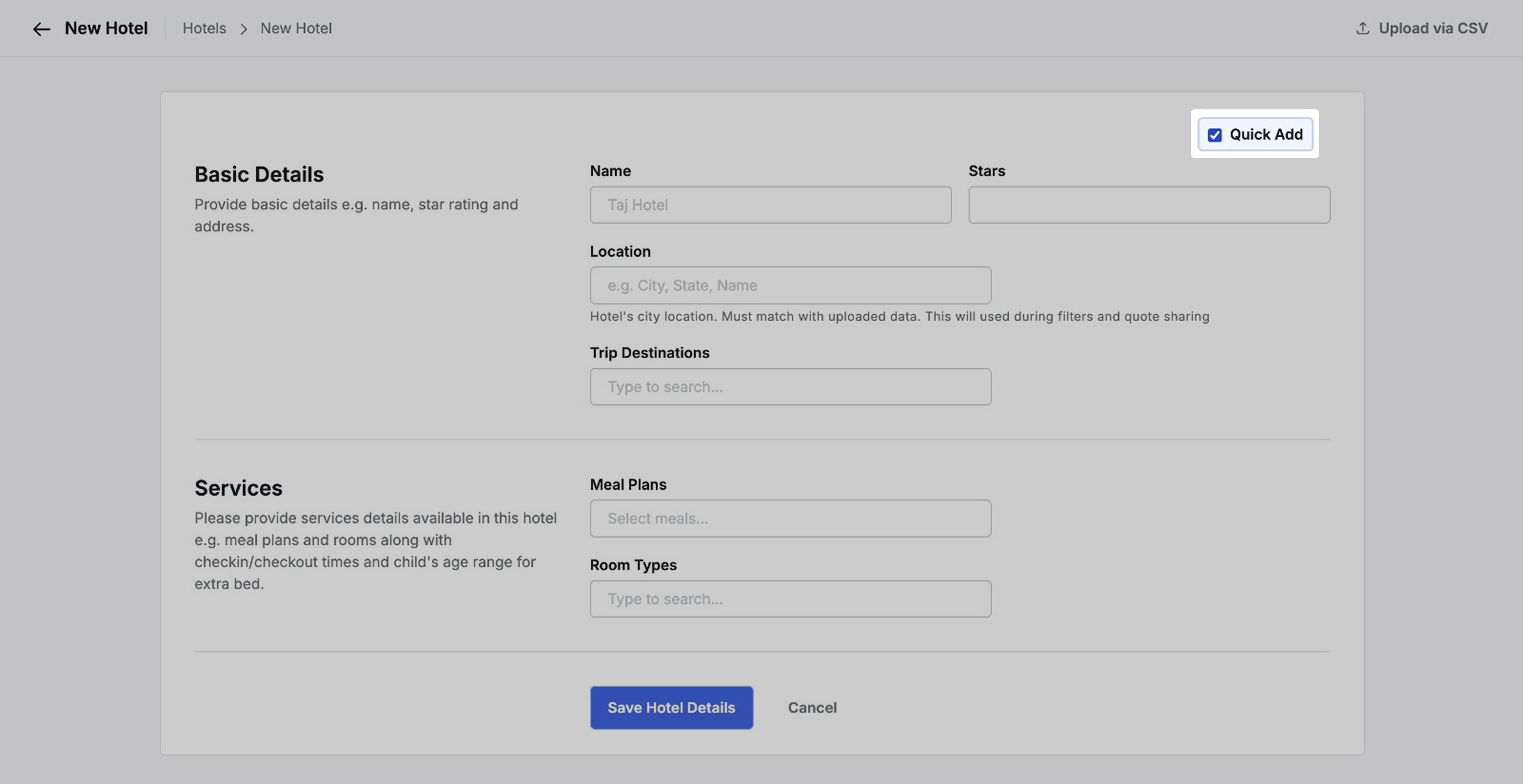 Image showing Quick add hotel button