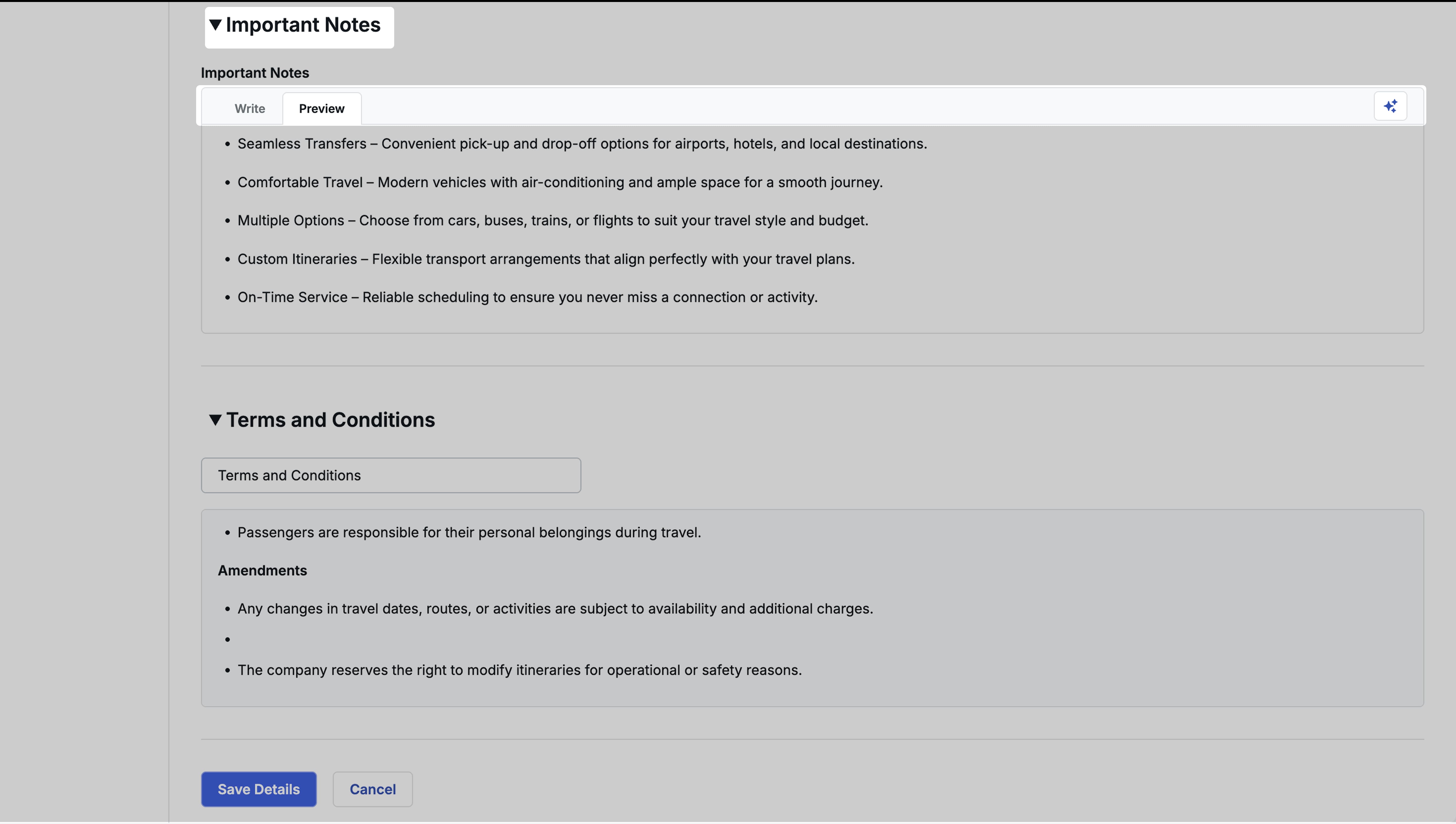 Image showing important notes on quote creation page