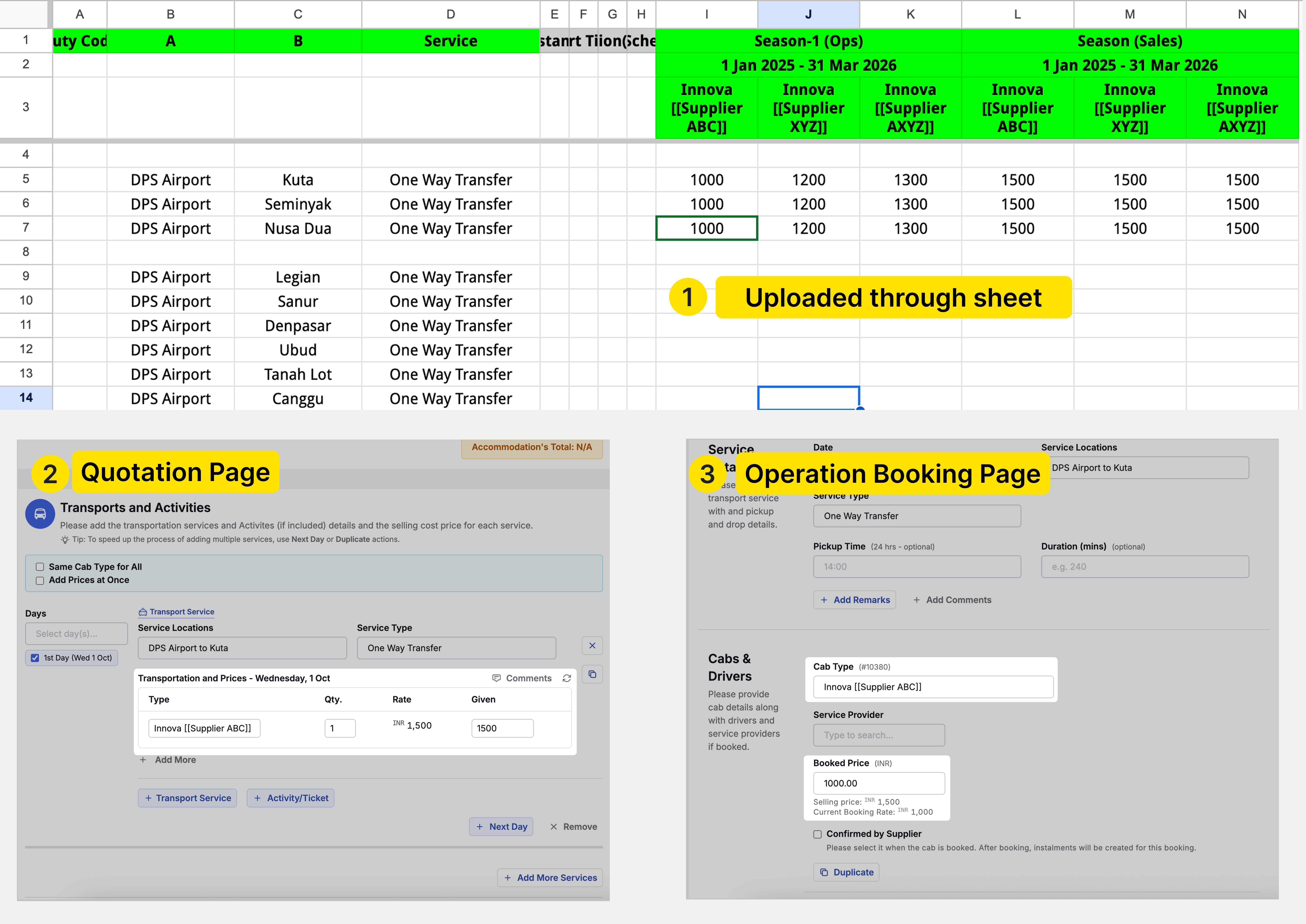 Image showing Contracting sheets, quotation page & operation booking page