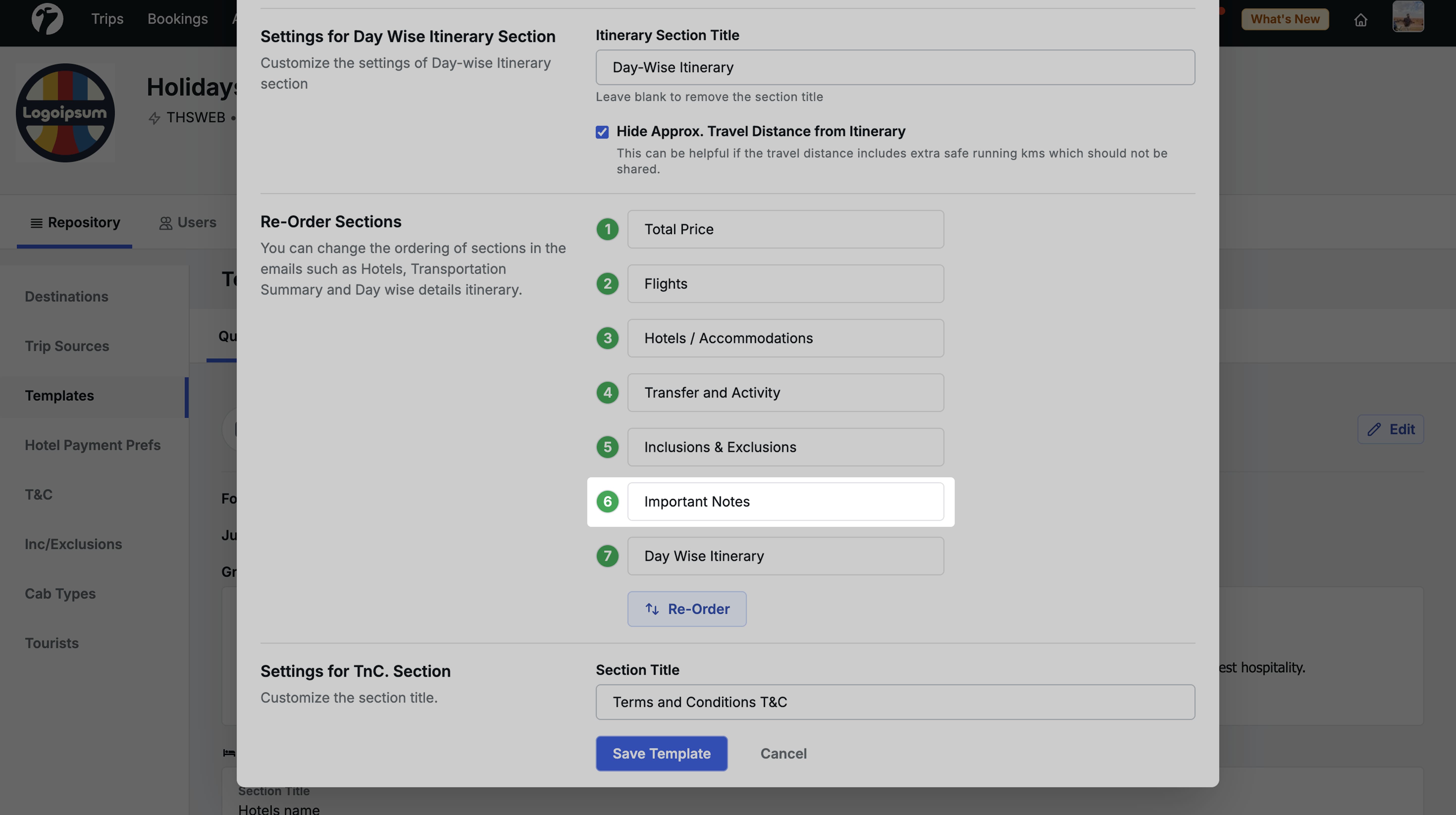 Image showing Important notes in Quote Email Template ordering section