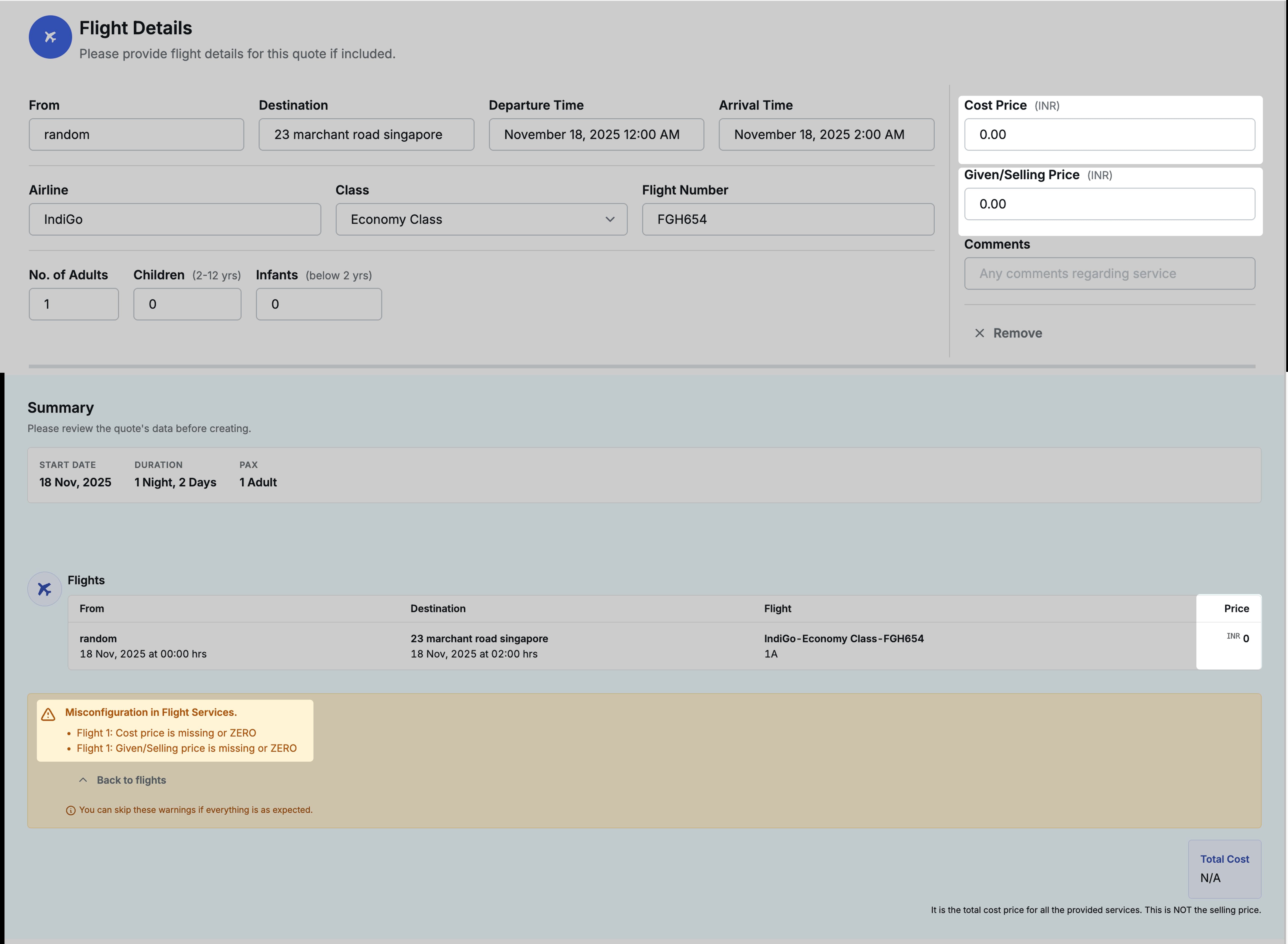 Image showing saving of flight with zero rate