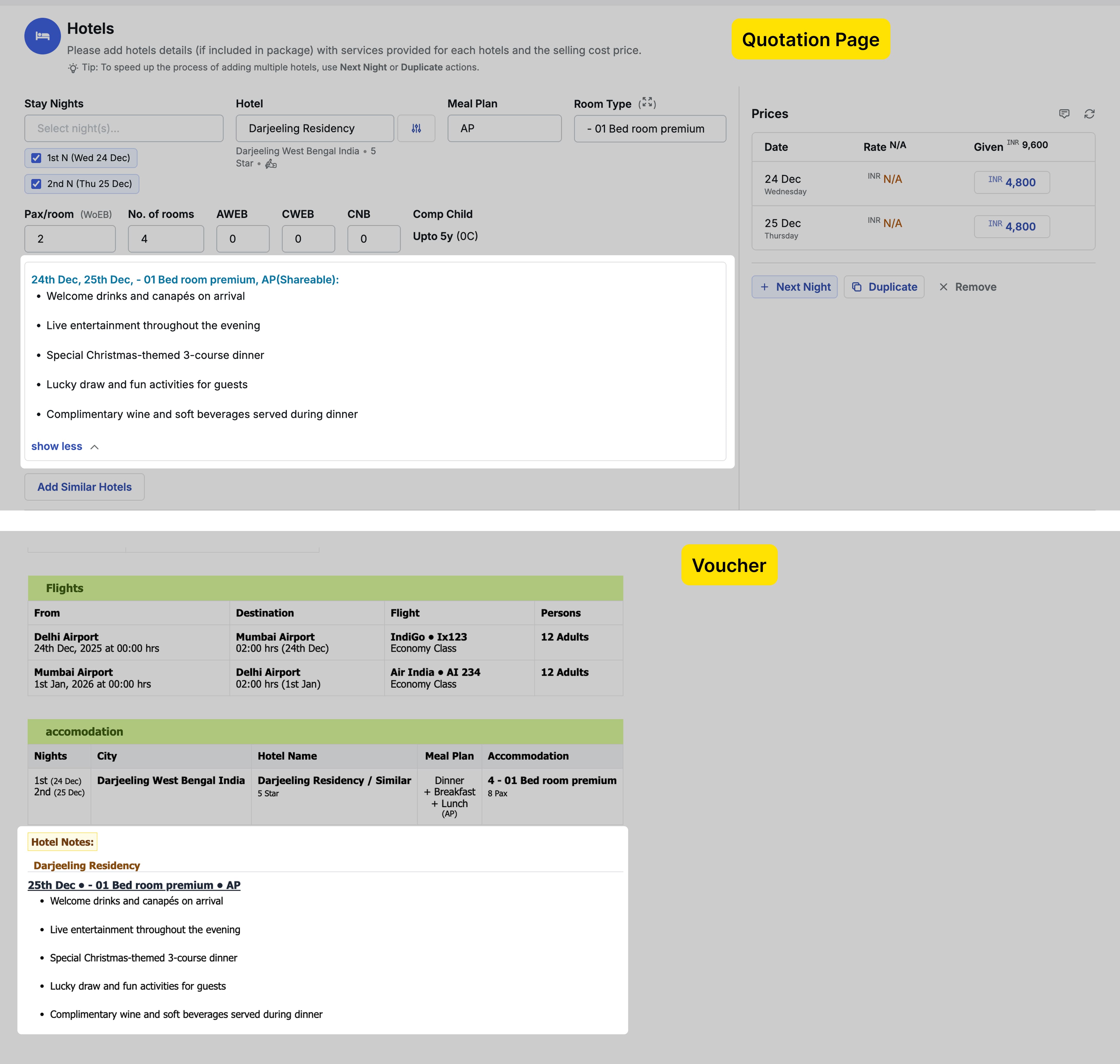Image Showing Hotel notes in Voucher