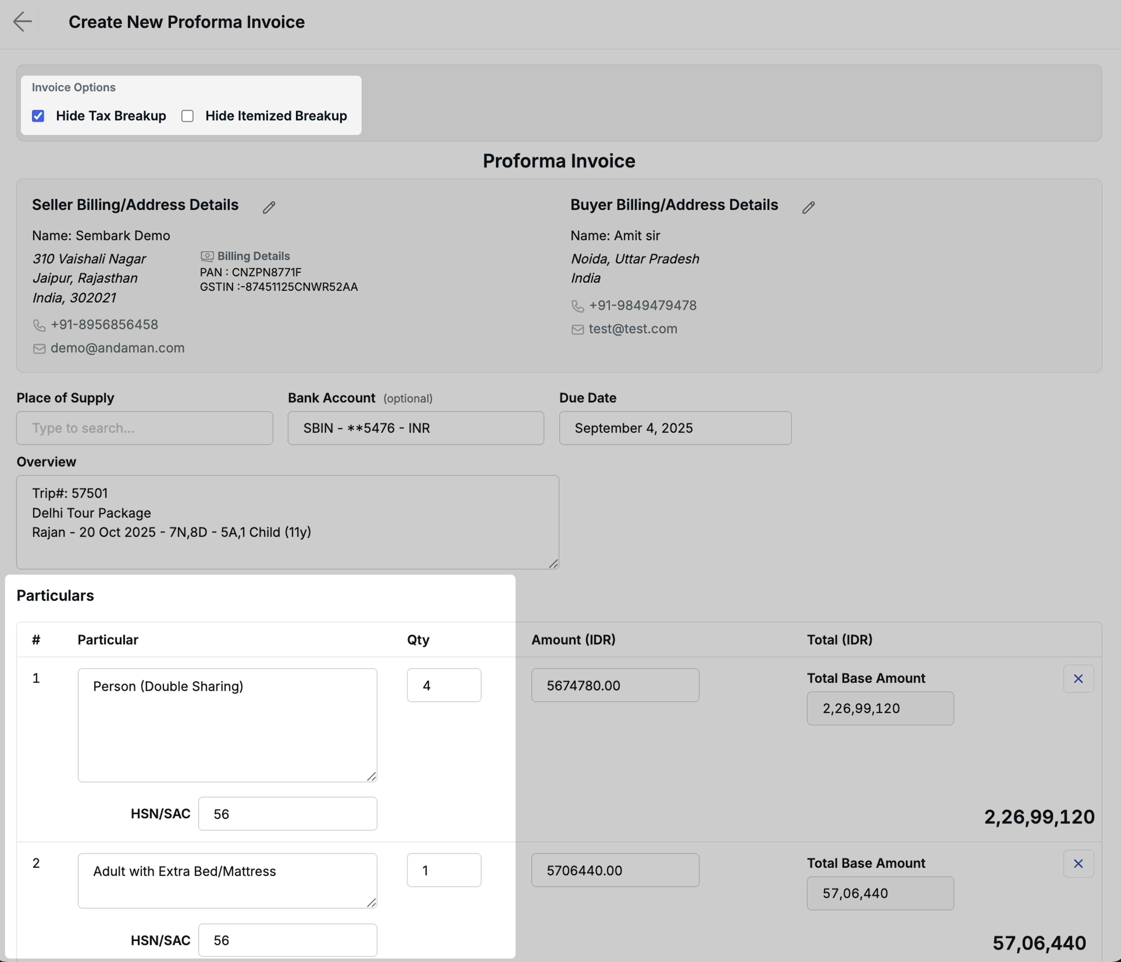 Image Showing Proforma Invoice