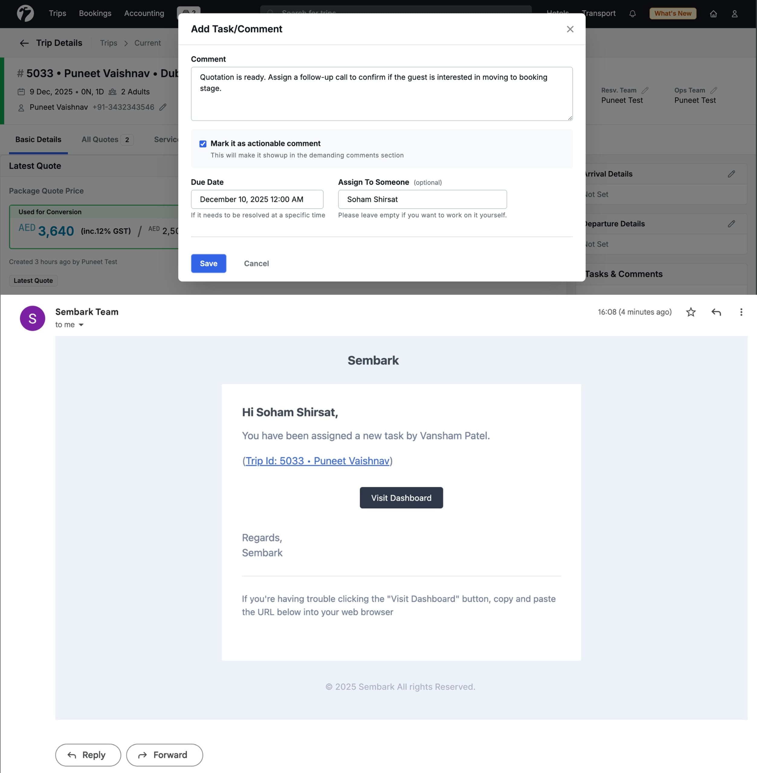Image Showing Task Assign Email