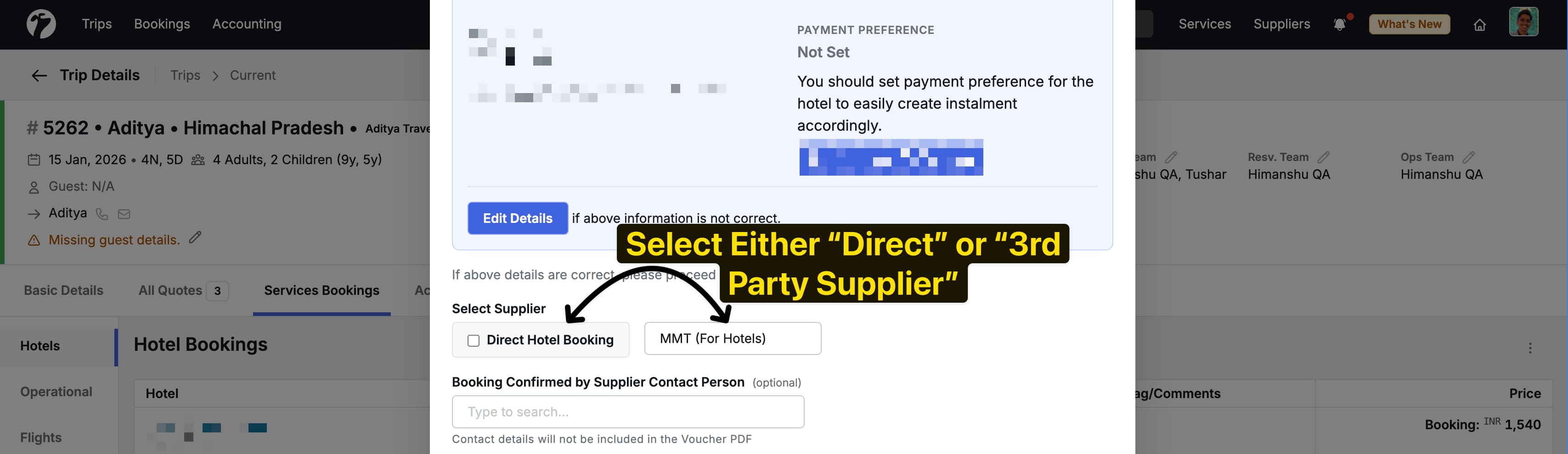 Image showing hotel booking process to select direct vs 3rd party supplier