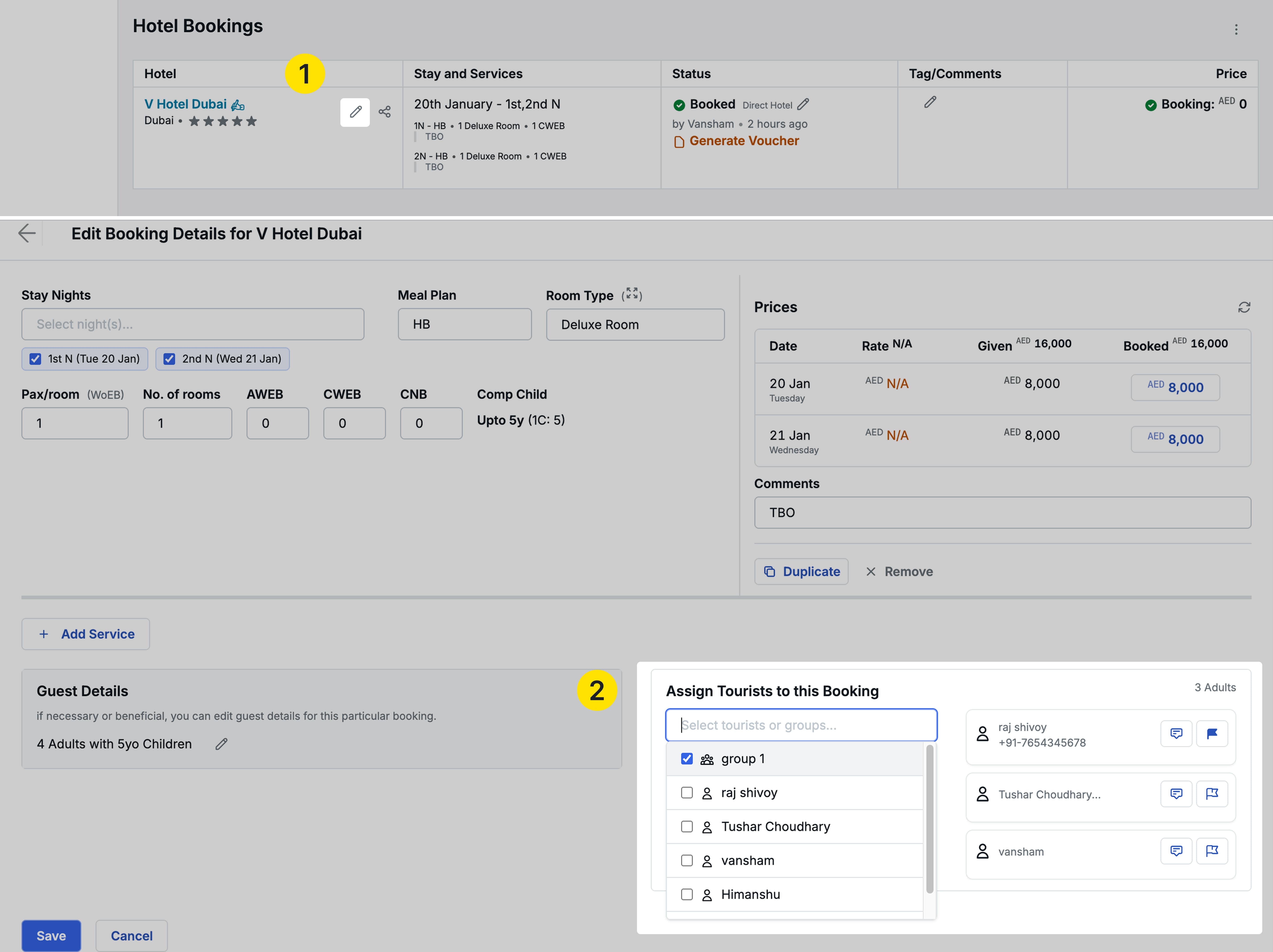Image Showing the assigning of tourists in booking